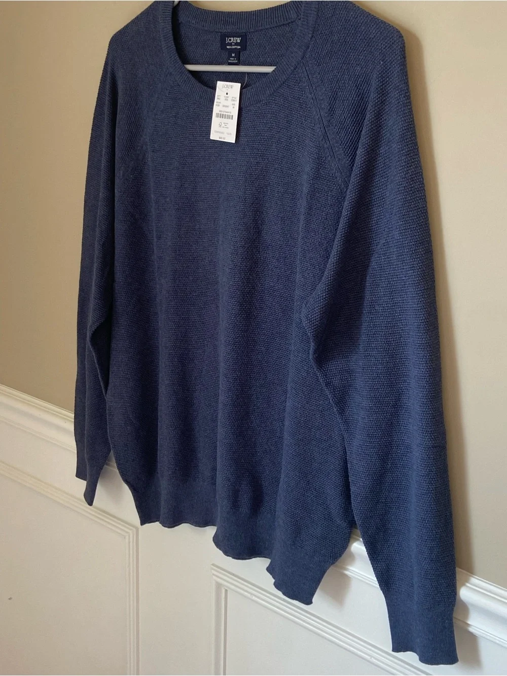 J. Crew Men’s Lightweight Cotton Blue Sweater, Medium, NWT, Smart Casual Resort